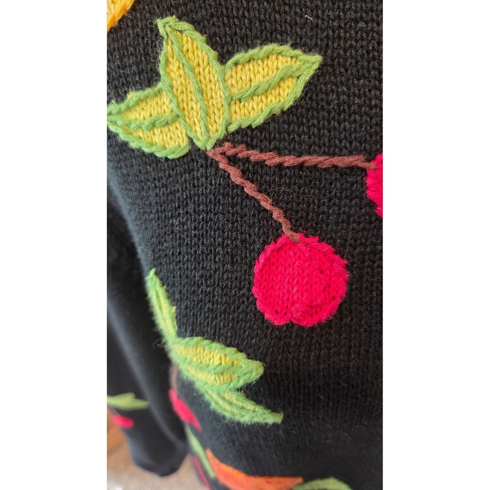 Coldwater Creek Fruit Embroidered Cardigan Relaxed Fit Black Cottagecore Large - Picture 13 of 13